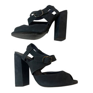Schutz Penelope Heels Womens Size 7 Blue Leather Buckle Block Brazil